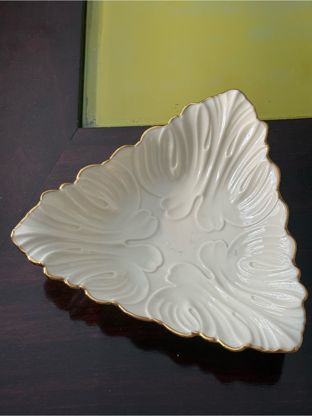 Lenox Cream Ceramic Triangular Bowl with Gold Edge